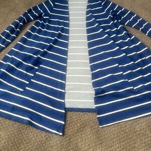 Lularoe Caroline Blue and White Striped Cardigan Size S